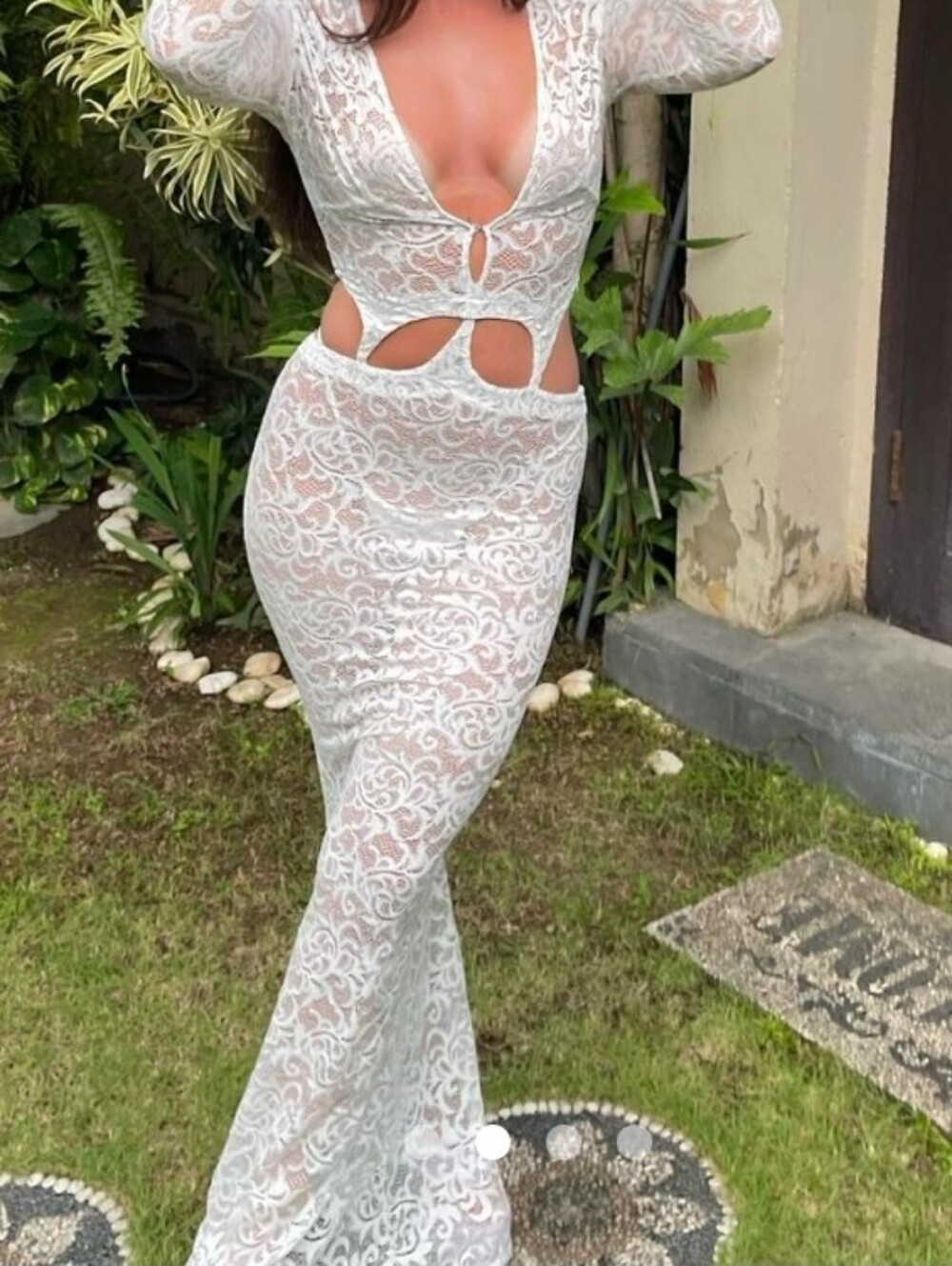 I.AM.GIA White Lace Cutout Maxi Gown